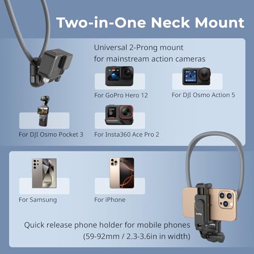 SMALLRIG Magnetic Neck Mount for Action Cameras & Phones, Comfortable POV Shooting Support with Universal 2-Prong Adapter and Phone Holder, 5128 - style: for Action Cam & Phone