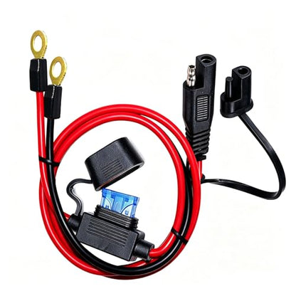 SAE Connector,SAE to O Ring Terminal Harness with 15A Protection Fuse for Safety, 2-Pin Quick Disconnect Plug,SAE Battery Extension Cable with 2FT 10AWG for Motorcycle Cars. (60CM) - size: 10AWG SAE to O Ring - 2FT
