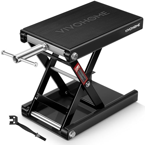VIVOHOME 1100 LBS Motorcycle Lift Scissor Jack, Wide Deck Hoist Stand, Height Adjustable Center Stand with Crank, Steel Lift for Cruiser, Dirt Bike, ATV - Black - color: Black