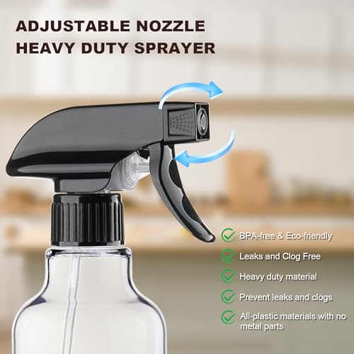 Spray Bottles Plastic Spray Bottle for Hair Mist/Stream Heavy Duty Empty Spray Bottles for Cleaning Solutions, Plants, Cooking (16.9oz-BlackClear) - color: 16.9oz-BlackClear