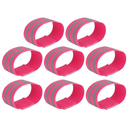X AUTOHAUX 8pcs Reflective Bands for Arm High Visibility Night Cycling Riding Reflector Tape Straps Bracelet - color: Pink