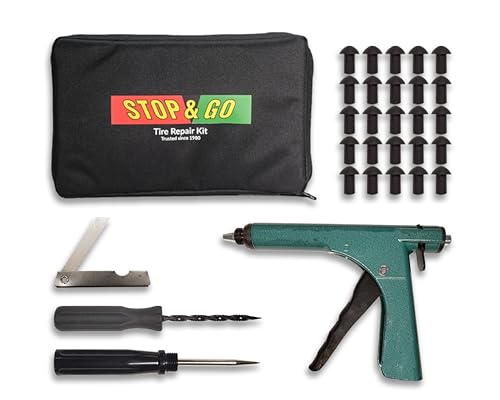 Stop & Go 1075 30 Piece Tubeless Tire Plugger Repair Kit for Punctures and Flats on Car, Motorcycle, ATV, Jeep, Truck, & Tractor (25 Mushroom Plugs) - size: 30 Piece Tire Plugger Repair Kit w/ Canvas Bag