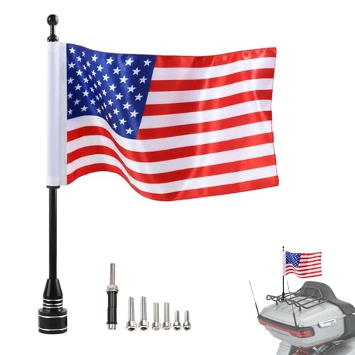 Motorcycle American Flag Pole Mount Kit Compatible for 1/2'' Rack, Black Chrome Flag Mount with Scratch-Proof Rubber Pads - For Harley Honda Goldwing CB VTX CBR Yamaha | Black Chrome Flag Mount with Scratch-Proof Rubber Pads - For Harley Honda Goldwing CB