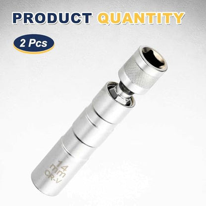 HARFINGTON 2pcs Spark Plug Socket Set 3/8" Drive 14mm Swivel Magnetic 12 Point Thin Wall Spark Plug Socket with 360 Degree Swivel CR-V Steel, Silver - size: 14mm