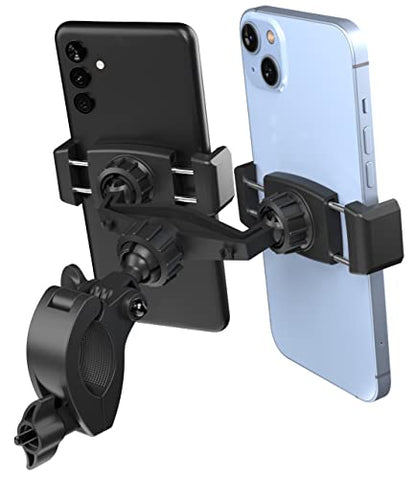 ENCASED Dual Bike Phone Mount, Adjustable Phone Holder for 2 Cellphones, Universal fit for Bicycle/Motorcycle/Electric Bike for iPhone and Android Phones