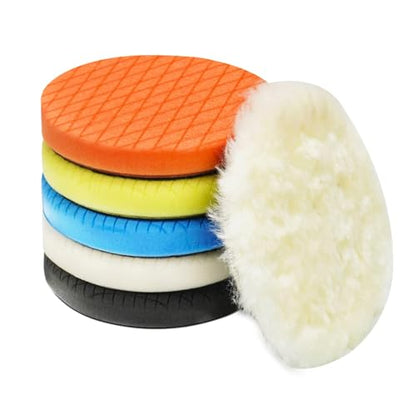 Autolock 3" Buffing Polishing Pads, 6Pcs 3.5 Inch 85mm Face for 3 Inch Backing Plate, Compound Buffing Sponge and Woolen Pads, Cutting Polishing Pad Kit for Car Buffer Compounding, Polish and Wax - size: 3.5 Inch