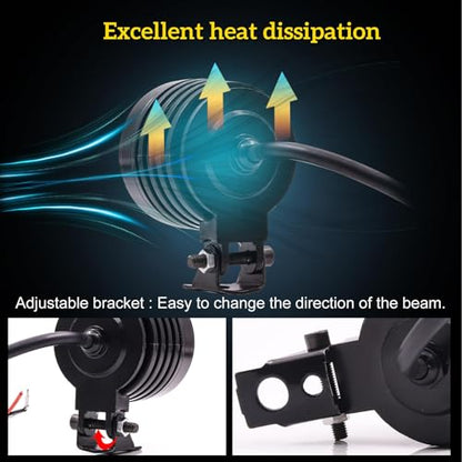 LED Motorcycle Auxiliary Lights,Driving Fog Lights for Motorcycle, 12V White and Amber Running spotlights, 2Pcs