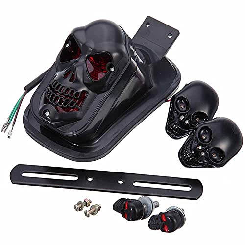 Motorcycle Skull Tail Light Integrated Turn Signal Skull Shape Black Casing Amber LED Brake Taillight Led Lights Fit for Har-ley - color: Black 4