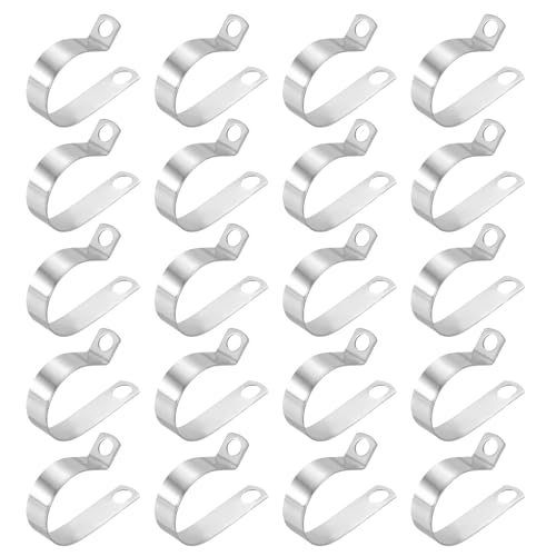 HARFINGTON 20pcs Metal Wire Clamp 1-3/8" Inch (35mm) R-Type Cable Clip 304 Stainless Steel Conduit Cable Clamp Cord Fastener Holder Strap Clip for Industrial Household Installation Pipe Wire - size: 1-3/8" (35mm)
