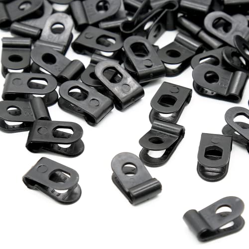 200pcs Nylon Plastic Cable Clamps, 1/8 Inch (3.2mm) Screw Mounting R Type Wires Cord Clip, Cord Fastener Clamp for Wire Management (Black) - color: Black
