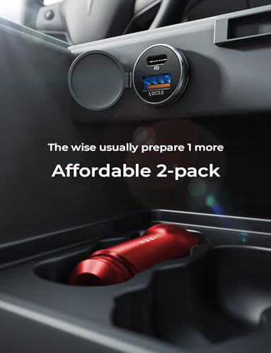 LISEN 2-Pack USB C Car Charger Adapter Fast Charge, 48W All Metal Cigarette Lighter USB Charger for iPhone 15 Smallest Flush Car Charger USB C for iPhone 14 Pro Max 13 12 Galaxy S23/22 iPad Pro-Red | Cigarette Lighter USB Charger, Car Accessories for Men