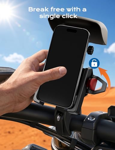 Motorcycle Phone Mount,[1s Auto Lock & Vibration Dampener]Anti-Shake Handlebar Cell Phone Clamp,360° Rotation Bike Phone Holder for iPhone 17 16 Pro Max, Samsung Galaxy S25 Ultra, 4.7-7.2" Smartphones