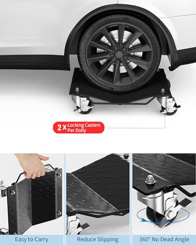 DEXSO Car Wheel Dolly, 6000 lbs/2722 kg Car Moving Cart with Brakes, Set of 4 Piece, Heavy-Duty Vehicle Dolly, Moving Cars, Trucks, Trailers, Motorcycles, and Boats, Black - color: Black