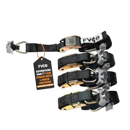 Flatline Van Co Heavy-Duty 1-Inch Cam Strap System - Adventure Van L-Track Anchors - 680 lb Nylon Cam Buckle Straps & Cam Buckle Tie Down Straps, 4-Pack 96"