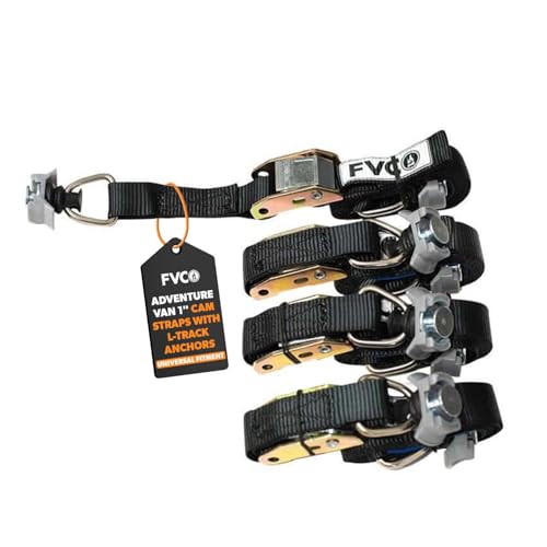 Flatline Van Co Heavy-Duty 1-Inch Cam Strap System - Adventure Van L-Track Anchors - 680 lb Nylon Cam Buckle Straps & Cam Buckle Tie Down Straps, 4-Pack 96"