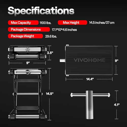 VIVOHOME 1100 LBS Motorcycle Lift Scissor Jack, Wide Deck Hoist Stand, Height Adjustable Center Stand with Crank, Steel Lift for Cruiser, Dirt Bike, ATV - Black - color: Black