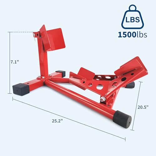 Global Heavy-Duty Motorcycle Wheel Chock & Stand - 1500LB Capacity - Adjustable Holder for 12''-21'' Tires - Secure Suspension for Trailers, Garages, Cruiser, Sport & Dirt Bikes - Red, Tire Size 12-21 - size: 12-21