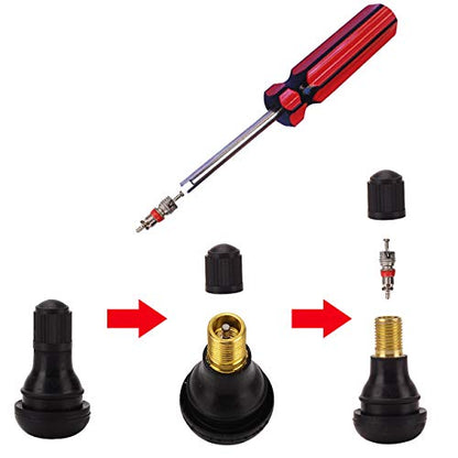 Febrytold Tire Valve Stem Tool Remover & Installation, 6 Pcs TR412 Snap-in Valve Stems with Valve Stem Cores, 1 Pcs Single Head Tire Valve Core Remover Installer Tool (14 Pcs) - size: 14 Pcs