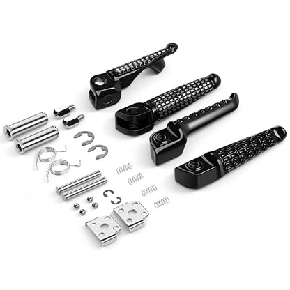 Motorcycle Footpeg Front and Rear Footrest Foot Pegs Fits for Kawasaki ZX6R 2003-2011, Z750 Z1000 2007-2012, ZX14 2006-2013, ZZR1200 2000-2006, ZX-10R 2004-2012, ZX-9R 1998-2003 (black) - color: Black#F+R