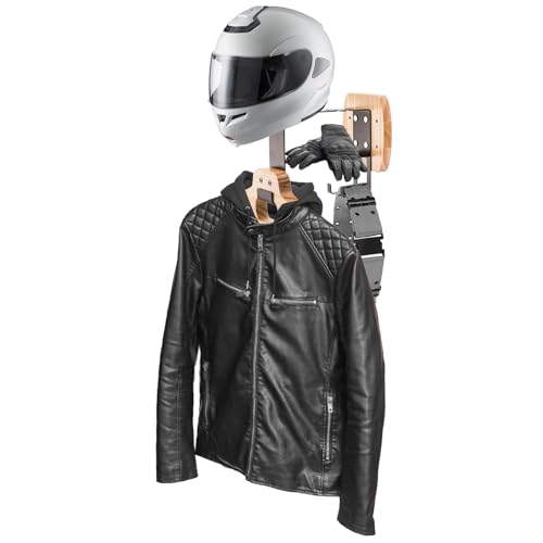 Eorbow Tactical Gear Wall Mount, Wooden Motorcycle Helmet Holder Stand, Heavy Duty Helmet Display Hanger, Multipurpose Jacket Rack for Police, Soccer, Cycling, Skiing Gears, Coats, Vets, Hats, Caps