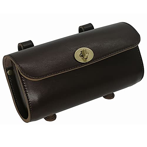 WUYAN Bike Handlebar Leather Bags Under Seat Retro Classical Mountain MTB Road Bike Leather Bag for Cell Phone， Saddle Tail Rear Pouch Seat Storage Cycling Case Carry Accessories - color: Dark brown