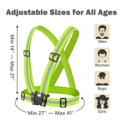Reflective Strap Safety Vest Gear - 2-10 Pack Adjustable High Visible Reflective Running Gear for Women Men Night - color: Green+Black
