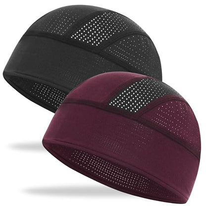 Cooling Skull Cap Helmet Liner-Lightweigh Mesh Sweat Wicking Beanie Caps for Hard Hat,Motorcycle,Cycling,Running - color: 2-black+wine Red