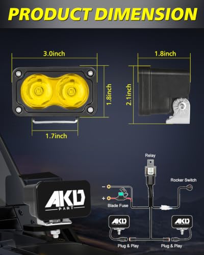 3 Inch Yellow CREE LED Pods with Wiring Harness & Black Covers | High Intensity CREE LEDs, Centrated Spot Beam, Free Wiring kit & Black Covers - color: Yellow