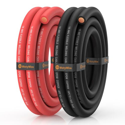1/0 Gauge Wire Battery Cable, 1/0 AWG EPDM Welding Cable with Oxygen-Free Copper, Flexible/High Conductivity for Solar, Automotive, Battery, Inverter, RV, Marine (5 ft Red + 5 ft Black) - color: 1/0awg, size: 5ft