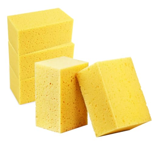 5PCS Car Wash Sponges, 6.7"×4.3"×3.5" Medium Extra Soft Coral Non Scratch Sponge, Car Cleaning Cellulose Sponge Thick Foam Pad for Washing Window Sensitive Surfaces (Yellow) - color: Yellow, size: 6.7×4.3×3.5 inches