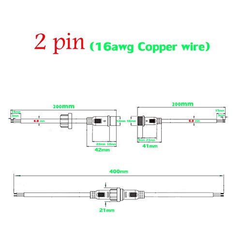 Waterproof Connector 2 Wire,16AWG 2Pin Male Female Plug LED Connector with IP65,20CM Extension Cable for Car,LED Strip Lights (5Pairs) - size: 16AWG 2Pin waterproof connector