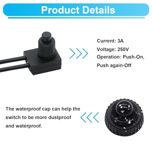 TWTADE 2PCS Waterproof RV Push Button Switch 12V ON/Off SPST Switch for Motorcycle/Auto Car Bathroom Fan with 4.5'' Lines KP-107 - size: 2 PCS