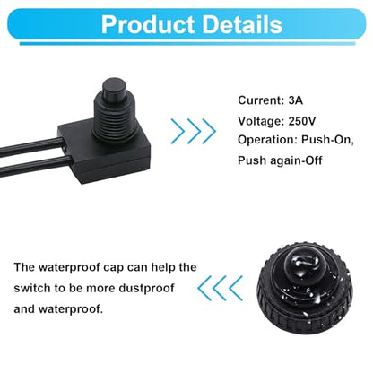 TWTADE 2PCS Waterproof RV Push Button Switch 12V ON/Off SPST Switch for Motorcycle/Auto Car Bathroom Fan with 4.5'' Lines KP-107 - size: 2 PCS
