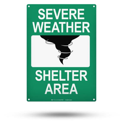TRADESAFE Severe Weather Shelter Area Sign - Storm Shelter Sign, Quick Install, Light Reflective, UV-Resistant, Waterproof, 10” X 14” Aluminum Safety Signs for Business - style: Severe Weather Shelter Area