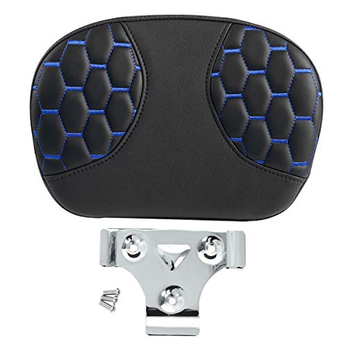 SLMOTO Detachable Leather Passenger Sissy Bar Backrest Pad Bracket Fits For Harley Touring Road King Electra 2014-2023, Blue Stitching - color: Blue Passenger Backrest PAD