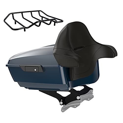 US Stock Advanblack King Tour Trunk Pack, Black Mount Bracket & Top Luggage Rack Fit for 2009-Later Harley Touring, Road Glide, Street Glide Special, Road King, Electra Glide (Billiard Teal) - color: Billiard Teal