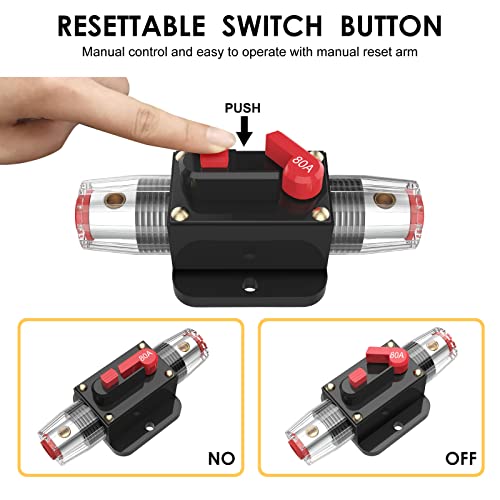 Circuit Breaker Switch 80A Waterproof Fuse Inline Holder Resettable Fuse Manual Reset 12V-48V DC for Car Audio Sound Amplifier System RV Home Marine Boat Truck - style: 80A