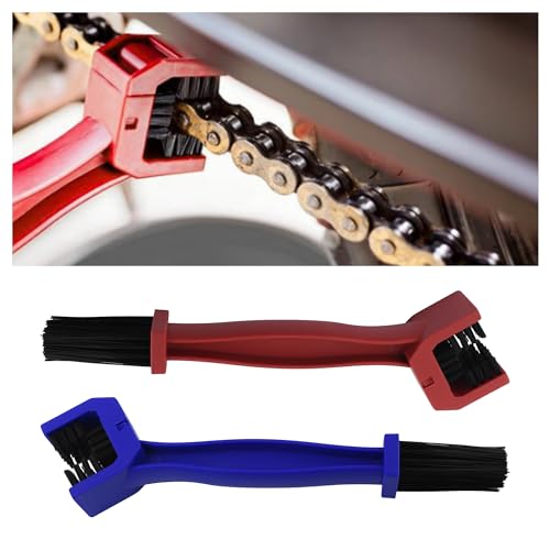 2PCS Motorcycle Chain Brush,Double-Ended Motorcycle Chain Cleaner with Three-Sided and Long Bristles,Universal Motorcycle Chain Cleaning Kit for Motorcycle Bicycle Mountain Bike (1 Red + 1 Blue) - color: 1 Red + 1 Blue