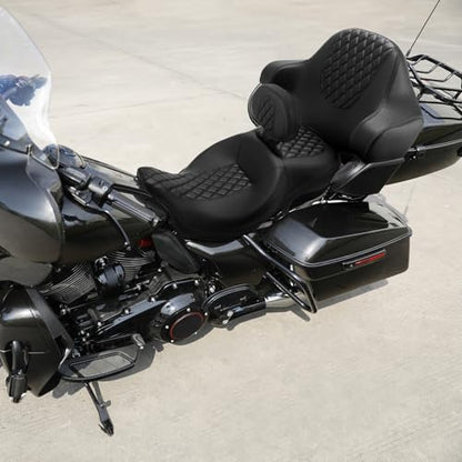 SLMOTO Hammock Passenger Seat Driver Brackrest Wrap Around King Trunk Backrest Pad fit for Harley Touring Road King Street Glide Road Glide Electra Glide 2014-2023 2 Up Seat - color: B Style G Black + Passenger Backrest