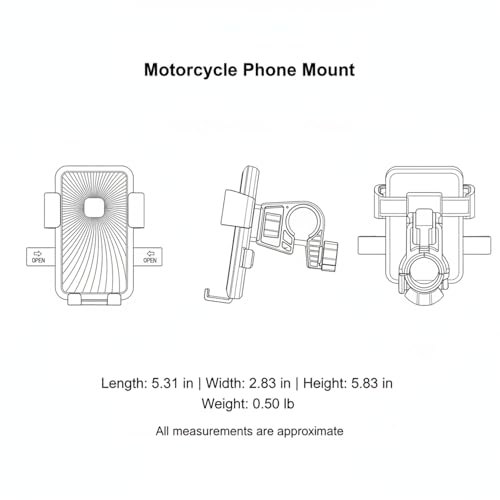 Motorcycle Phone Mount, Alloy Handlebar Holder for Bike & E-Bike GPS Navigation - Black