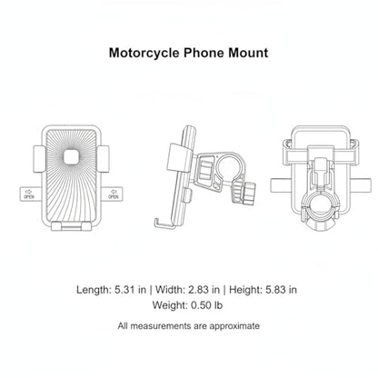 Motorcycle Phone Mount, Alloy Handlebar Holder for Bike & E-Bike GPS Navigation - Black