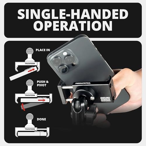 Tackform Black Motorcycle Perch/Brake/Clutch Reservoir Phone Mount - Vibration Dampening 20MAXX Spring Cradle | 3.5” Long Reach Arm | Aluminum | Compatible with Harley-Davidson, Gold Wing, More - color: Black