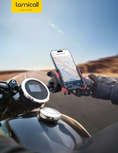 Lamicall Motorcycle Bike Phone Mount - [1s Quick Release] Bike Cell Phone Holder Clip, Bicycle Scooter Handlebar Clamp, for iPhone 17 16 15 14 Pro Max, Galaxy S25 S24 Ultra, 4.7-7" Phones, Red - color: Red