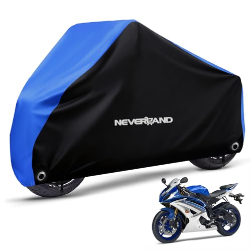 NEVERLAND Motorcycle Cover Waterproof Outdoor - All Season Scooter Covers Heavy Duty with 2 Lock-Holes, Bandage & Storage Bag Fits Most Motorcycles, Scooters, Dirt Bikes, Sportbikes (Up to 86”) - color: Blue, size: L