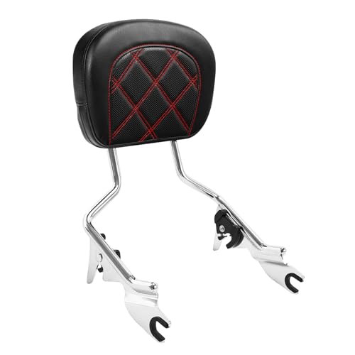 TCT-MOTORPARTS Detachable Sissy Bar w/Red Stitching Backrest Fit For Harley Touring Road King Road Glide Street Glide Electra Glide 2009-2023 - color: Chrome Upright Sissy Bar, size: Red Stitching Backrest