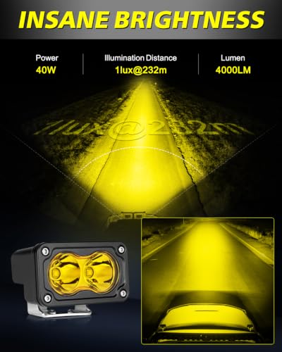 3 Inch Yellow CREE LED Pods with Wiring Harness & Black Covers | High Intensity CREE LEDs, Centrated Spot Beam, Free Wiring kit & Black Covers - color: Yellow