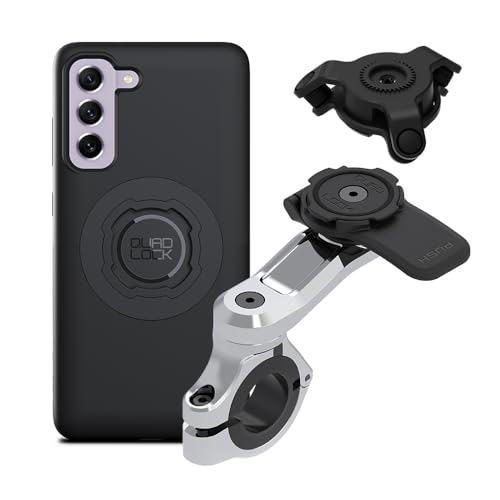 Quad Lock Motorcycle Handlebar Phone Mount PRO Chrome with Vibration Dampener and MAG Phone Case for Galaxy S21 FE - size: Galaxy S21 FE