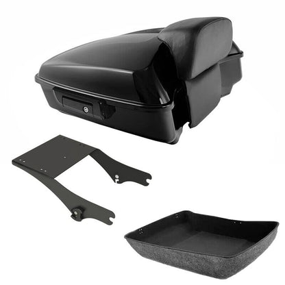 TCMT Chopped Motorcycle Trunk Box Backrest Pad Detachable Mounting Rack Fit For Harley Touring 1997-2008 Road King Road Street Electra Glide Pack - color: Set D1 Black Latches#Black Rack
