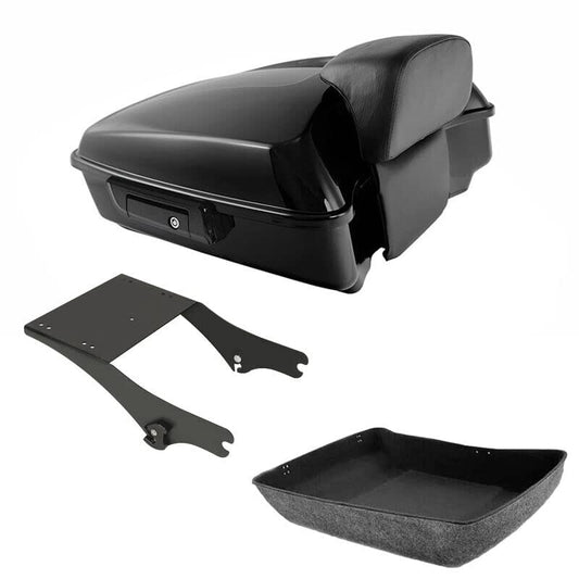 TCMT Chopped Motorcycle Trunk Box Backrest Pad Detachable Mounting Rack Fit For Harley Touring 1997-2008 Road King Road Street Electra Glide Pack - color: Set D1 Black Latches#Black Rack