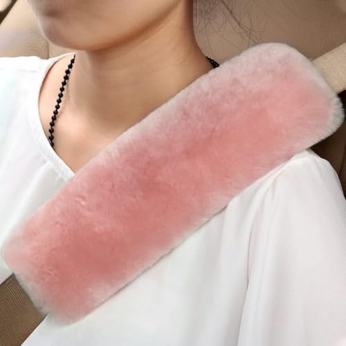 Soft & Cozy Australian Sheepskin Car Seat Belt Covers,2 Pack Fluffy Seatbelt Pads, Genunie Sheepskin Fur Shoulder Straps Cushions for Adults Kids Women and Men (Pink) - color: Pink